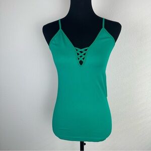 Free People Crossfire Cami in Emerald Green Womens Medium/Large Ribbed Stretch
